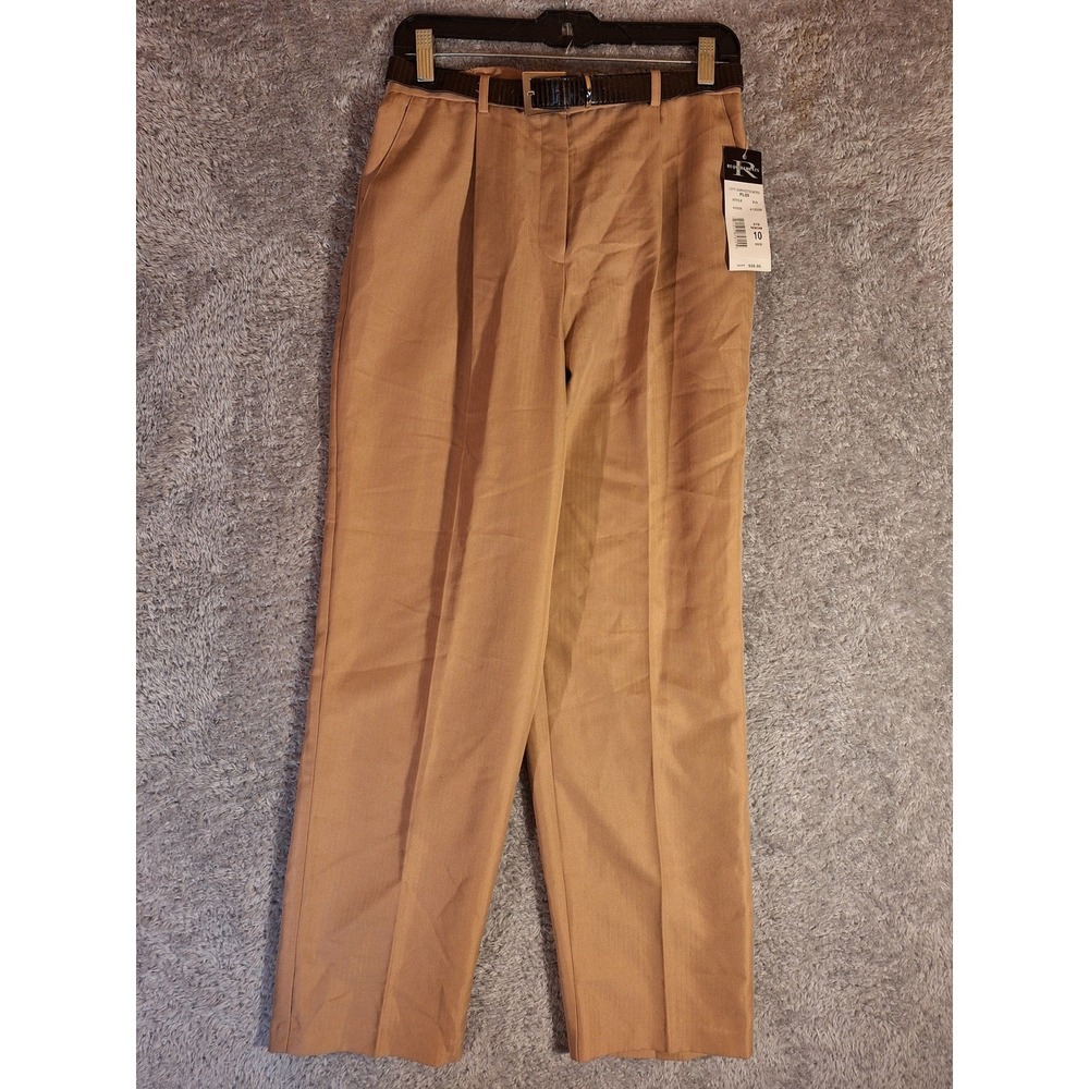 Requirements City Sophisticates Pleated Pants Tan Herringbone Sz 10 Belt VTG NWT